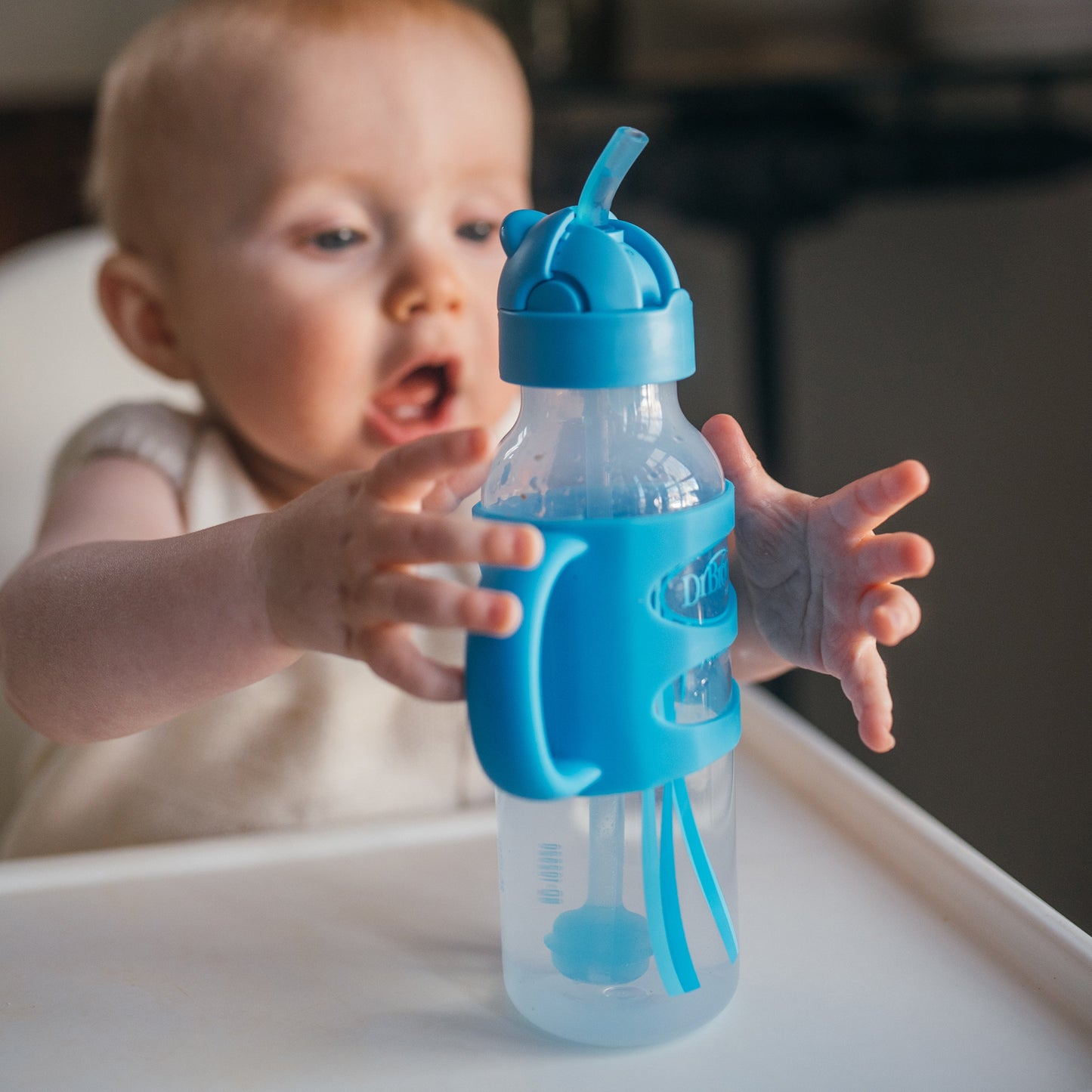 Dr. Brown's Milestones Narrow Sippy Straw Bottle with Silicone Handles, 8 oz/250 mL